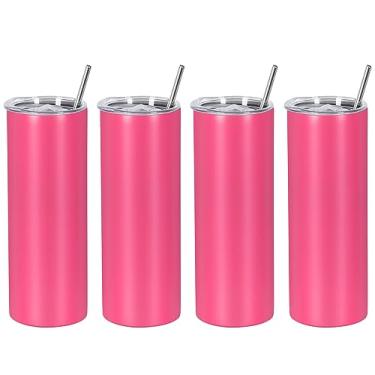 Imagem de Wzaytia Pacote com 4 copos skinny retos de 590 ml, individualmente caixa de presente em aço inoxidável, conjunto de copos finos e finos a granel, 590 ml isolado fino copo de viagem para diy, rosa choque