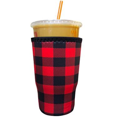 Imagem de Koverz – Capa de neoprene para café gelado Java – Manga isolante para bebidas frias, suporte de copo de neoprene – Compatível com Starbucks & McDonald's Coffee – Xadrez Buffalo grande