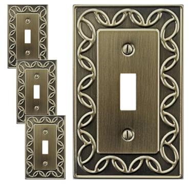 Imagem de OKAWYC Placa de cobertura de interruptor de luz única, pacote com 4 placas de parede de metal NovaBloom de latão antigo, 1 grupo, para capa de interruptor de luz, placa de parede decorativa de capa de