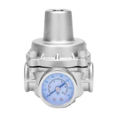 Imagem de DERPIPE Válvula de água do regulador de pressão - redutor de pressão 304 fêmea NPT de aço inoxidável 304 com manômetro, válvula ajustável sem chumbo para trailer, jardim, ar.