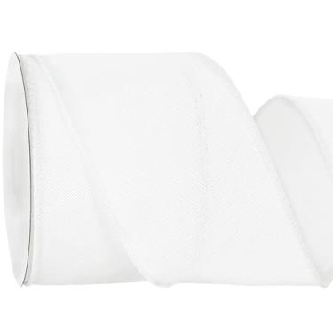 Imagem de RIBBOOO Fita com fio de serapilheira natural, fita de tecido branco de 6 cm e 10 metros para artesanato, laço de guirlanda, embrulho de presente, casamento, decoração de festa de Natal