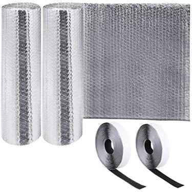 Imagem de Capa refletiva para janela de porta de trailer, claraboia, para-sol, refletiva, faça você mesmo, isolador de claraboia para trailer, capa refletiva, blecaute, protetor de para-sol de carro com fita de 16 mm (prata, 120 x 16 polegadas)