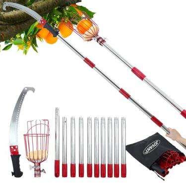 Imagem de JOVANT Serra de vara 2 em 1 de 3,5 m e colhedor de frutas para poda de árvores e colheita de frutas, lâmina SK5 e colhedor de frutas de aço de alto carbono para cortar galhos altos e agarrar frutas,