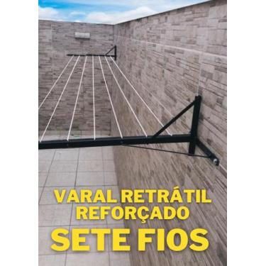 Imagem de Varal retrátil reforçado para parede ou muro para 7 fileiras - Preto -