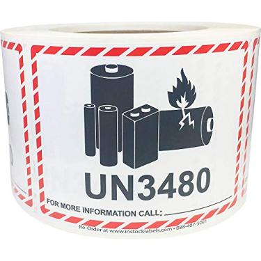 Imagem de Etiquetas de bateria de lítio UN3480 Caution 3,25 x 4,25 polegadas 500 adesivos no total apenas para pacotes menores