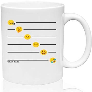 Imagem de Caneca de café/xícara engraçada com indicador emocional de emoji, branco, cerâmica, 325 ml. Presentes divertidos para mulheres, homens, chefe, amigos, homens, pais, pai, marido, mãe, mães, trabalho,