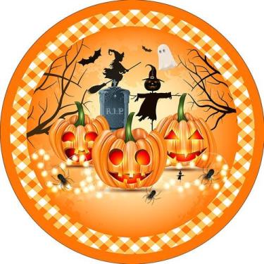 Imagem de Painel De Festa Redondo 1,50x1,50 - Halloween Xadrez Abóbora 021 - Via