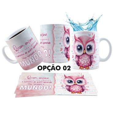 Imagem de Caneca 325ml Aquarela Corujinha Dia Dos Professores - LARANJA E MIMOS