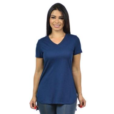 Imagem de Mullet Gola V Blusa Feminina Blusinha Tapa Bumbum - Vesttuario, Azul e