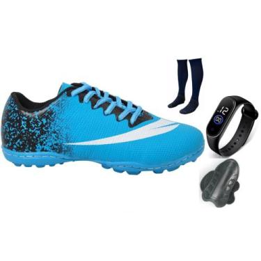 Imagem de Chuteira Society Adulto Infantil com Meião Caneleira e Relogio New - P