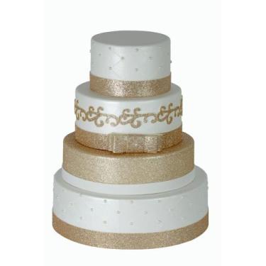 Imagem de Bolo Cenográfico Branco Com Dourado Casamento Noivado Batizado Anivers