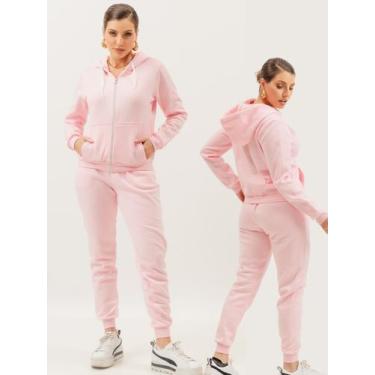 Imagem de Conjunto Moletom Feminino Roupas De Frio Feminina Blusa Canguru Zíper 