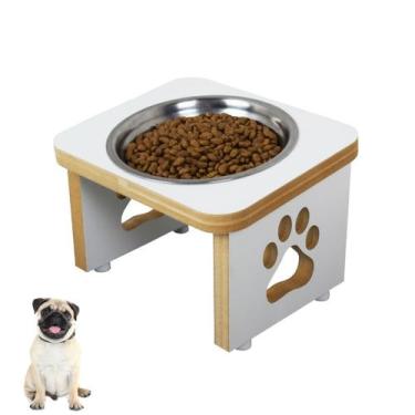Imagem de Comedouro Pet Cachorro Elevado MDF Linha Basic - Branco - Maderacco