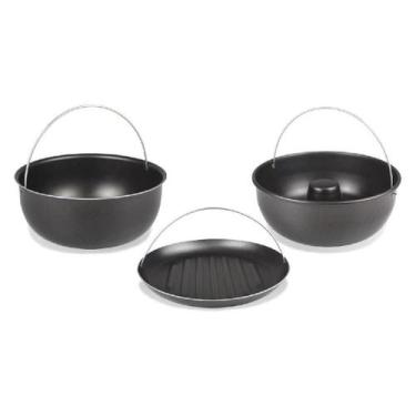 Imagem de Kit Cesto Para Air Fryer Multiuso Em Alumínio Antiaderente Com Alças -