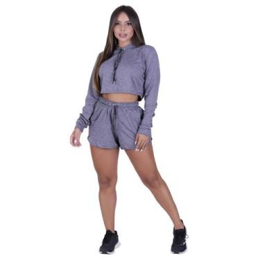 Imagem de Conjunto esportivo feminino short e croped manga longa - ORBIS FITNESS