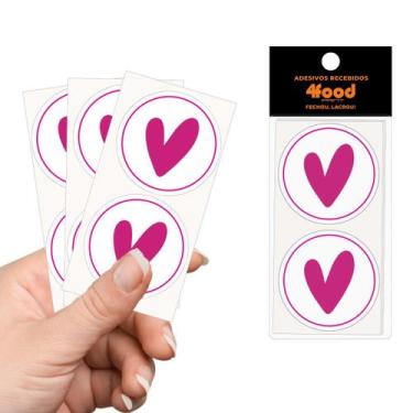 Imagem de 50 Etiquetas Adesivas  Coração Rosa  Adesivos Recebidos  4Cm - 4FOOD P