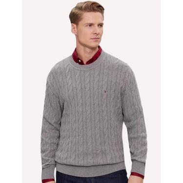 Imagem de Suéter Tommy Hilfiger Masculino C-Neck Classic Cable Cinza Mescla-Masculino