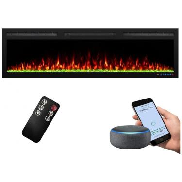 Imagem de Lareira Elétrica de Embutir A44x152L com Controle por APP e Chamas Multicoloridas, 110V 1500W, Dreamflame, Preta