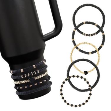 Imagem de SOIDHSID Pulseiras para acessórios Stanley Cup, 5 peças para Stanley 850 g e copo de 1,134 g com alça, acessório de copo Stanley Black Love Heart, acessórios para decorações Stanley (preto)