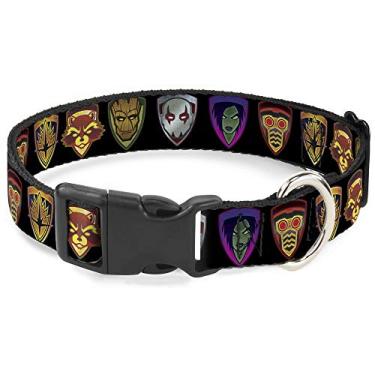 Imagem de Buckle-Down Coleira de gato Breakaway Guardiões da Galáxia Badge 5 ícones de personagens preto 22,8 a 38,8 cm de largura