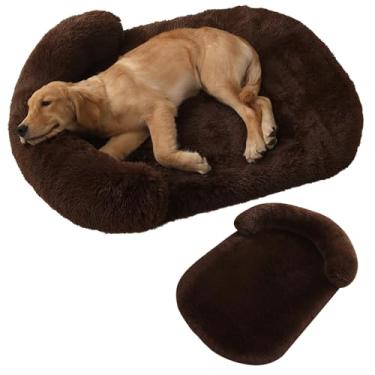 Imagem de Cama de cachorro para cães de médio e grande porte, cama de cachorro fofa de pele sintética, móveis de caixa de cachorro, cama de cachorro lavável à prova d'água, cama de espuma(Coffee,XS)