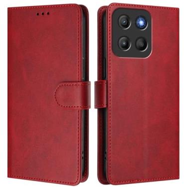 Imagem de Asdsinfor Capa carteira para Motorola Moto G15, [bloqueio RFID] 3 porta-cartões [capa interior de TPU à prova de choque] Capa protetora magnética de couro PU para Moto G15, vermelho YBW