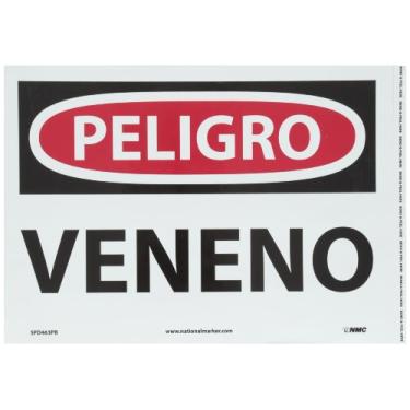 Imagem de NMC Placa SPD463PB OSHA, Legend "PELIGRO - VENENO", 35,56 cm de comprimento x 25,4 cm de altura, plástico rígido, preto/vermelho em branco