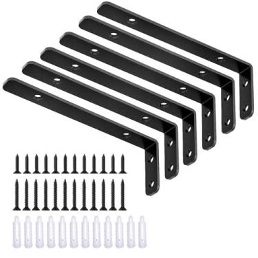 Imagem de LSK Suporte Em L De 6 Peças, Suporte De Canto De Metal Resistente, Suporte De Prateleira De 6"×2" (150×50 Mm), Carga Máxima: 42 Lb, Suporte De Ângulo De Junta Para Placa De Madeira, Preto
