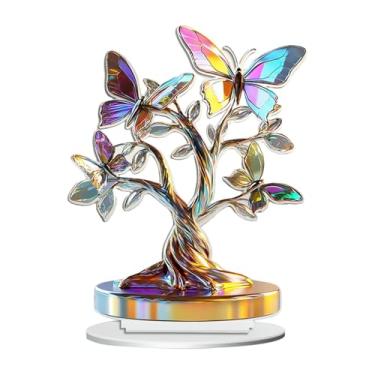 Imagem de Fancyes Acrílico borboleta árvore decoração desktop ornamento atraente decoração para casa 2d sinal plano para lareira de canto