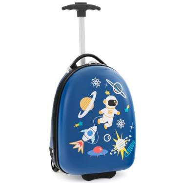 Imagem de BABY JOY Bagagem infantil, mala de mão rígida de 40,6 cm com rodas de LED piscando, alça telescópica, mala de viagem vertical para crianças, meninas, meninos, aprovada por avião, Azul, 16", Azul