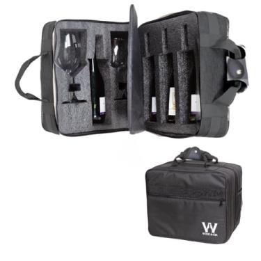 Imagem de Mala para Vinho de Mão Pequena Para Transporte de Garrafas Vinho e Taças Com Espuma Protetora Anti Shock Wine & Companhia (4 Garrafas e 2 Taças, Preto)