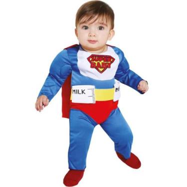 Imagem de Fantasia Carnaval Bebe Menino Divertida de Luxo Super Baby Com Suporte