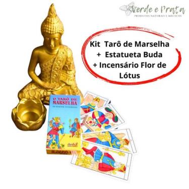 Imagem de Kit Tarô Marselha + Estatueta Buda + Incensário - Genérico