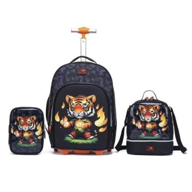 Imagem de Kit Mochila Rodinha Infantil Escolar Menino Lancheira Resistente Espaç