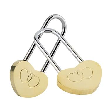 Imagem de VeYocilk 2 pçs 3,5" 50 mm Love Lock Cadeado de coração duplo sem chave para amantes de casamento, Dia dos Namorados, aniversário, viagem (sem chave)