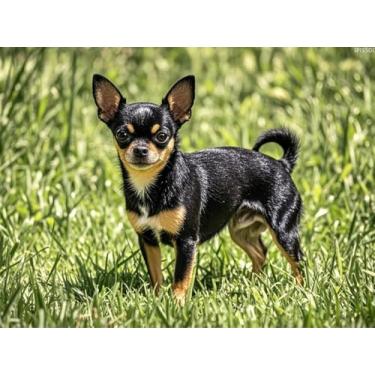 Imagem de IPISSOI Pintura de diamante 5D preto chihuahua arte de diamante kits DIY completo redondo strass por número bordado artes e artesanato para sala de estar, quarto, decoração de parede de casa 30 x 40