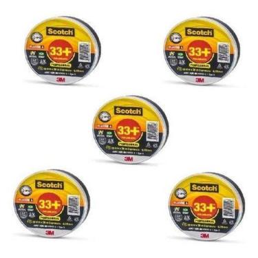 Imagem de Fita Isolante 3m Scotch 33+ 20 Metros Kit 5 Peças Cor Preto Liso