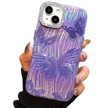 Imagem de I-MGAE-IN-AR Capa compacta para iPhone 14 Plus com design de borboleta, moldura de proteção de lente de câmera de diamante 3D, capa protetora de TPU macia e macia à prova de choque para mulheres e