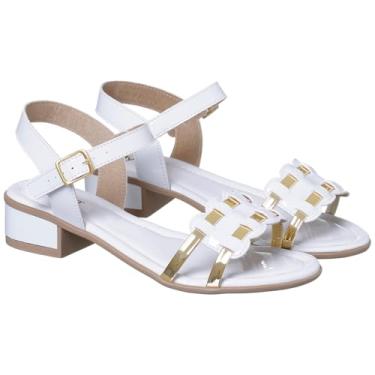 Imagem de Sandália Feminina de Salto Baixo Branca com Detalhes Dourados Tiras Decorativas (Branca, BR, Criança de 9 a 12 anos, Numérico, 29)