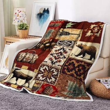 Imagem de Uokiuki Cobertores rústicos de cabana, fazenda country vintage urso alce madeira aconchegante cobertor de sofá quente para cama, acampamento de caça, floresta, manta de flanela branca para decorar o