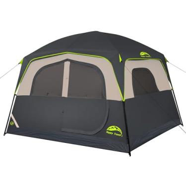 Imagem de Happy Travel Barraca para 6 pessoas para acampamento, impermeável e fácil configuração, barraca de acampamento com mosca de chuva, barraca portátil grande para família com 5 janelas grandes de malha e