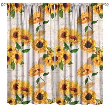 Imagem de Cortinas de girassol vintage, casa de fazenda, amarelo, floral, verão, outono, plantas rústicas, tratamentos de janela para sala de estar, quarto, quarto de crianças, 183 cm L x 160 cm C
