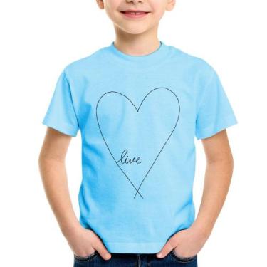 Imagem de Camiseta Infantil Live Coração - Foca na Moda, Azul bebê, 2