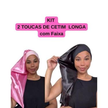 Imagem de Anny Beleza - Kit 2 Toucas de Cetim Longa com Faixa Toca de Cetim para