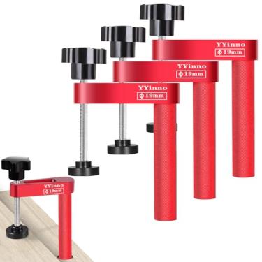 Imagem de YYinno Pacote com 3 braçadeiras de bancada resistentes de 0,9 cm, braçadeiras de fixação ajustáveis para marcenaria com almofadas antiderrapantes, compatíveis com todos os furos para cães de 19 mm