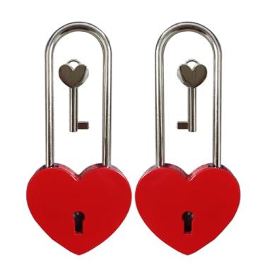 Imagem de Cadeado vermelho de coração vermelho de 8,89 cm 50 mm com cadeado de chave para Dia dos Namorados, Dia dos Namorados, Casamento dos Namorados, Ponte Lovelock, Viagem, Árvores dos Desejos (2 peças)