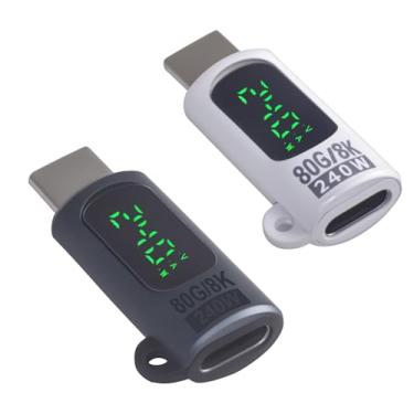 Imagem de Poyiccot Adaptador USB C de 80 Gbps, monitor digital, 240 W USB 4.0 tipo C macho para fêmea, adaptador extensor 8K a 60Hz Thunderbolt 5 conector para iPhone, MacBook, fone de ouvido, OTG, Gamer, 2