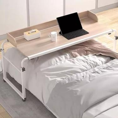 Imagem de Mesa de cabeceira para cama, mesa de cabeceira ajustável para computador, 115-210 cm, mesa de cabeceira móvel com 4 rodas para cama casal/queen/king size
