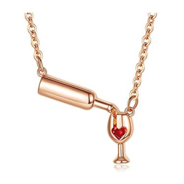 Imagem de Colar elegante com pingente de copo de garrafa de vinho, cobre polido, cristal de zircão vermelho, moda para mulheres e meninas, Metal Cristal