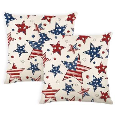 Imagem de MAZSHTTD Capas de almofada decorativas 4th of July 46 x 18 conjunto de 2 capas de almofada branca estrela patriótica bandeira americana bandeira dos EUA estrela almofada decoração de sofá do dia da